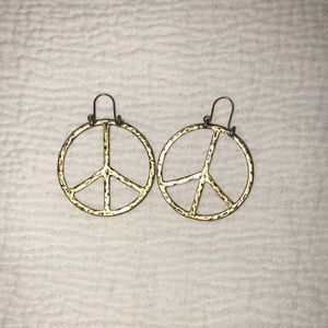 Lucky Brand gold peace sign hoops
